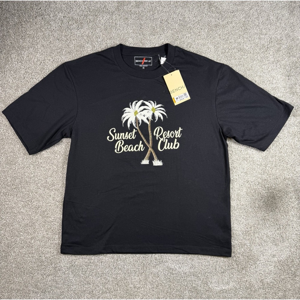 Camisa Bench Est. 87 Talla M Negra Sunset Beach Club 100% Algodón Nueva